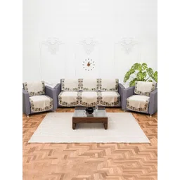 Aura Cream-Coloured & Black 10 Pieces Printed 5 Seater Sofa Covers-picture-25