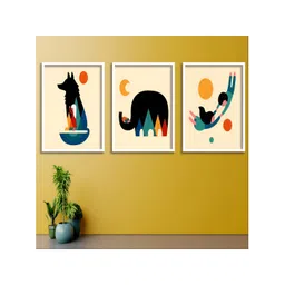 Aura Cream-Coloured & Black 3 Piece Wood Floral and Botanical Wall Paintings-picture-18