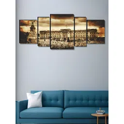 Aura Cream-Coloured & Black 5 Pieces Wooden Wall Paintings-picture-22
