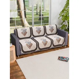 Aura Cream-Coloured & Black 6 Pieces Floral Printed 3 Seater Sofa Covers-picture-12