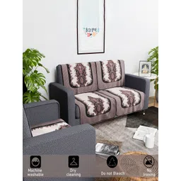 Aura Cream-Coloured & Black 6 Pieces Printed Sofa Cover image 2