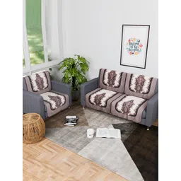 Aura Cream-Coloured & Black 6 Pieces Printed Sofa Cover image 1