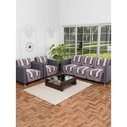 Aura Cream-Coloured & Black Printed Polyester Sofa Cover-picture-23