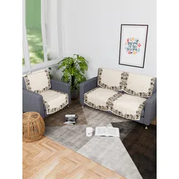 Aura Cream-Coloured & Black Printed Polyester Sofa Cover-picture-26