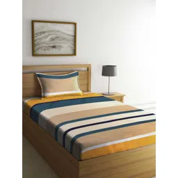 Aura Cream-Coloured & Blue Printed 350 TC Single Bedsheet Set 2.15 m x 1.50 m-picture-32