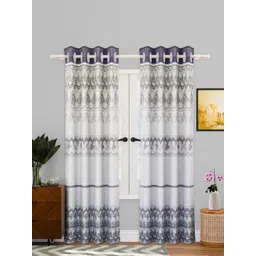 Aura Cream-Coloured & Blue Set of 2 Floral Door Curtain-picture-19