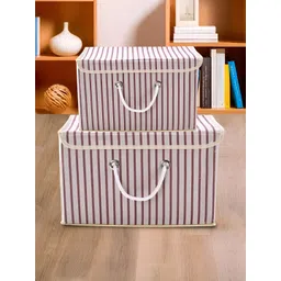 Aura Cream-Coloured & Brown 2 Pieces Cotton Foldable Drawer Organisers-picture-19