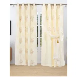 Aura Cream-Coloured And Brown Embroidered Black Out Window Curtain-picture-35