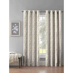 Aura Cream-Coloured & Gold-Toned 2 Pieces Floral Printed Door Curtain image 1