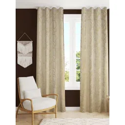 Aura Cream-Coloured & Gold-Toned 2 Pieces Printed Room Darkening Window Curtains-picture-10