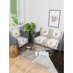 Aura Cream-Coloured & Green Printed Cotton Sofa Cover-picture-21