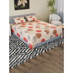 Aura Cream-Coloured & Orange Floral 160 TC King Bedsheet with 2 Pillow Covers-picture-16