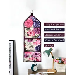 Aura Cream-Coloured & Pink 3 Pieces Printed Velvet Wall Hanging Organisers image 3