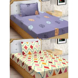 Aura Cream-Coloured & Pink Geometric 144 TC 2 Single Bedsheet with 2 Pillow Covers-picture-23