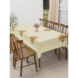 Aura Cream-Coloured & Yellow Floral Anti-Skid Cotton 6-Seater Table Cover-picture-21