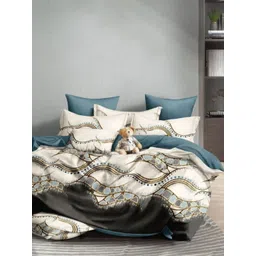 Aura Cream-Coloured & Yellow Geometric Printed 350 TC King Bedsheet Set 2.50 m x 2.15 m-image-16