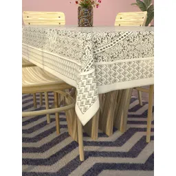 Aura Cream-Coloured Cotton 6-Seater Table Cover image 3