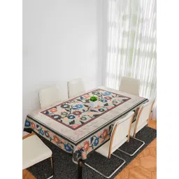 Aura Cream-Coloured Floral Anti-Skid Cotton 6-Seater Table Cover-picture-23