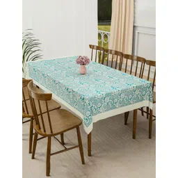 Aura Cream-Coloured Floral Anti-Skid Cotton 6-Seater Table Cover with Textured details-picture-20