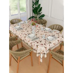 Aura Cream-Coloured Floral Anti-Slip Cotton 6-Seater Table Cover-picture-22