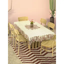 Aura Cream-Coloured Floral Cotton 6-Seater Table Cover with Embroidered details-picture-16