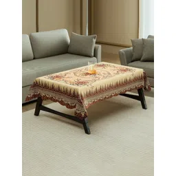 Aura Cream-Coloured Floral Waterproof Plastic 4-Seater Table Cover-image-39