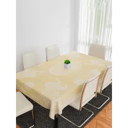 Aura Cream-Coloured Peacock-Design Anti-Skid Cotton 6-Seater Table Cover-picture-27