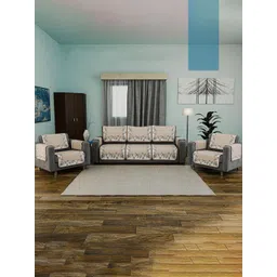 Aura Cream-Coloured Printed Cotton Sofa Cover With Arms-picture-25