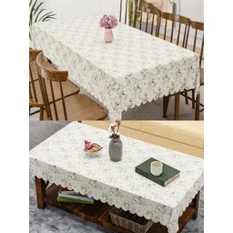 Aura Cream-Coloured Set of 2 Floral Anti-Skid 6-Seater Table Cover image 1