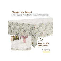 Aura Cream-Coloured Set of 2 Floral Anti-Skid 6-Seater Table Cover image 2