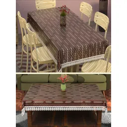 Aura Cream-Coloured Set of 2 Floral Cotton 6-Seater Table Cover with Embroidered details-picture-30