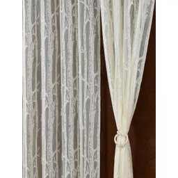 Aura Cream-Coloured Set of 2 Floral Sheer Window Curtain-picture-15