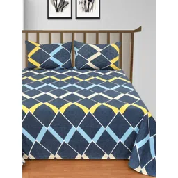 Aura Daffodil Navy Blue & Yellow Geometric 400 TC King Bedsheet Set 2.3 m x 2.55 m-image-35