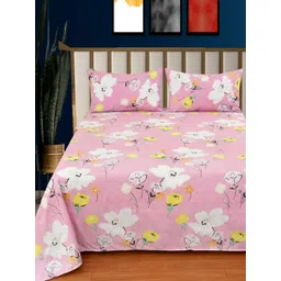 Aura Daffodil Pink & White Floral 400 TC King Bedsheet Set 2.3 m x 2.55 m-picture-10