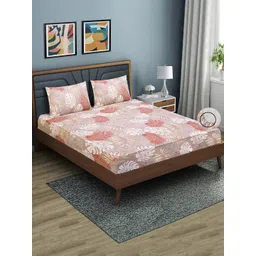 Aura Floral Printed 144 TC Fitted Queen Bedsheet with 2 Pillow Covers-picture-24