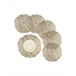 Aura Gold-Toned 6 Pieces Self-Design Leather Round Shape Table Placemats-picture-22