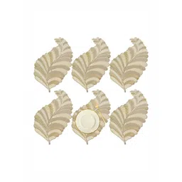 Aura Gold-Toned 6 Pieces Textured Leather Leaf Shaped Table Placemats-picture-38