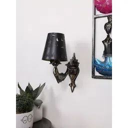 Aura Gold-Toned & Black Textured Metal Traditional Frustum Shaped Wall Lamp-picture-33