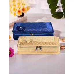 Aura Gold-Toned and Blue 2 Pieces Printed 7-Compartments Jewellery Organisers-image-42