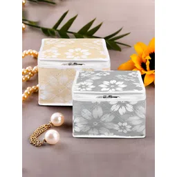 Aura Gold-Toned & Grey 2 Pieces Printed Square Makeup Storage Bag Organisers-picture-22