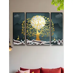 Aura Gold-Toned & White 3 Piece Wood Abstract Wall Art-picture-33