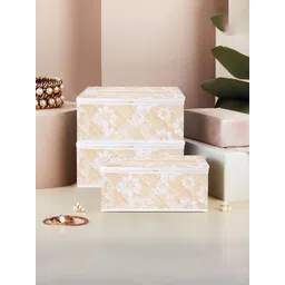 Aura Gold-Toned & White 3 Pieces Flower Printed Jewellery Organisers-picture-10