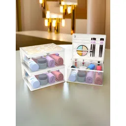 Aura Gold-Toned & White 3 Pieces Makeup Organisers-picture-20