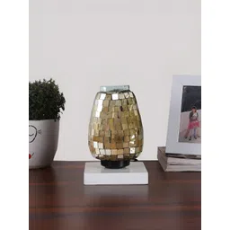 Aura Gold Toned & White Textured Glass Lamp With Wood Base-picture-30