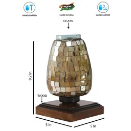 Aura Gold Toned Textured Bell Shaped Glass Table Lamp with Wooden Base image 4