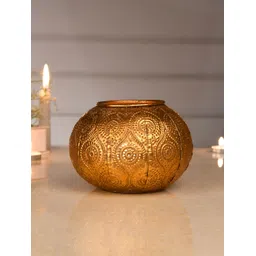 Aura Gold-Toned Textured Ceramic Dome shaped  Candle Holder-picture-21