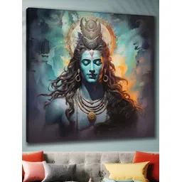 Aura Green & Black Canvas Lord Shiva Religious Wall Painting-picture-20