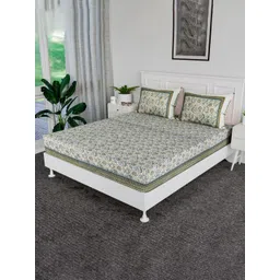 Aura Green & Blue Floral Printed 144 TC Cotton King Bedsheet Set 2.72 m x 2.55 m-picture-23