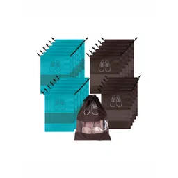 Aura Green & Coffee Brown 24 Pieces Printed Water Resistant Shoe Cover Bag Organisers-picture-17