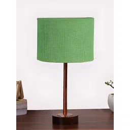 Aura Green & Copper Toned Traditional Cylindrical Shaped Jute Shade Wooden Table Lamp-picture-39